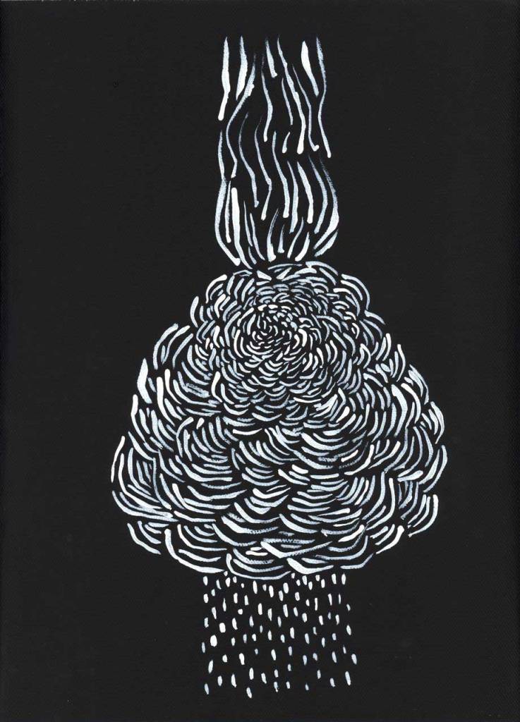 Pamela Markoya White Acrylic Paint on Black Gesso Canvas 12" x 9"