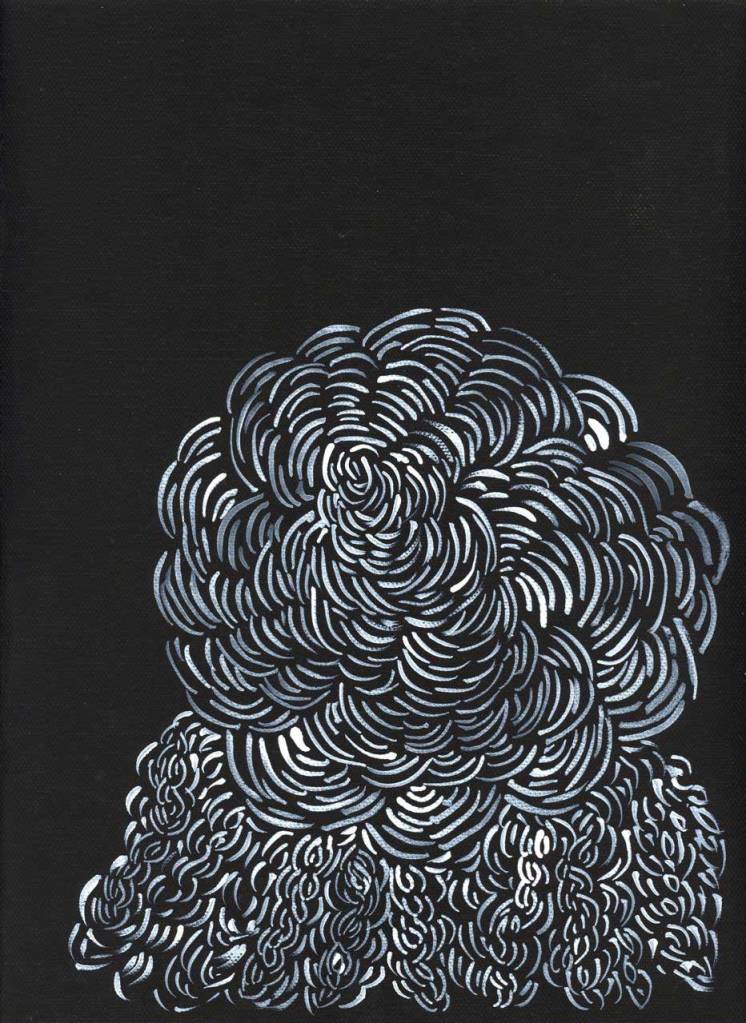 Pamela Markoya White Acrylic Paint on Black Gesso Canvas 12" x 9"