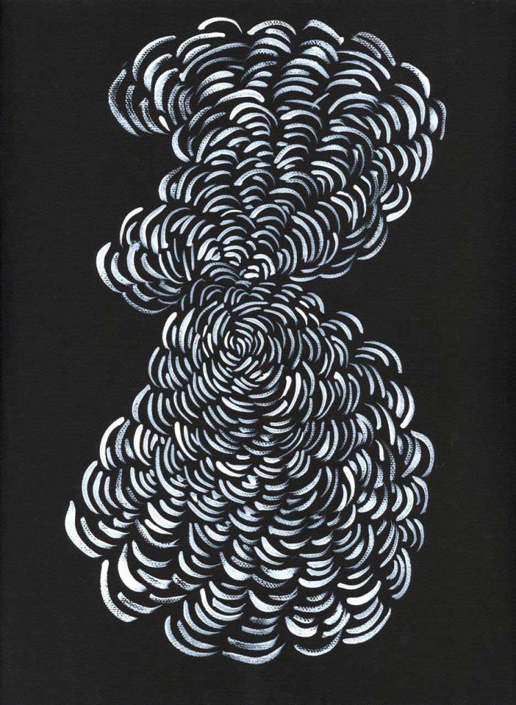 Pamela Markoya White Acrylic Paint on Black Gesso Canvas 12" x 9"