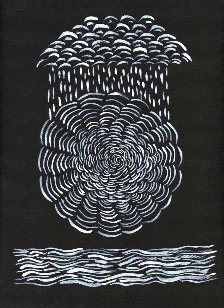 Pamela Markoya White Acrylic Paint on Black Gesso Canvas 12" x 9"