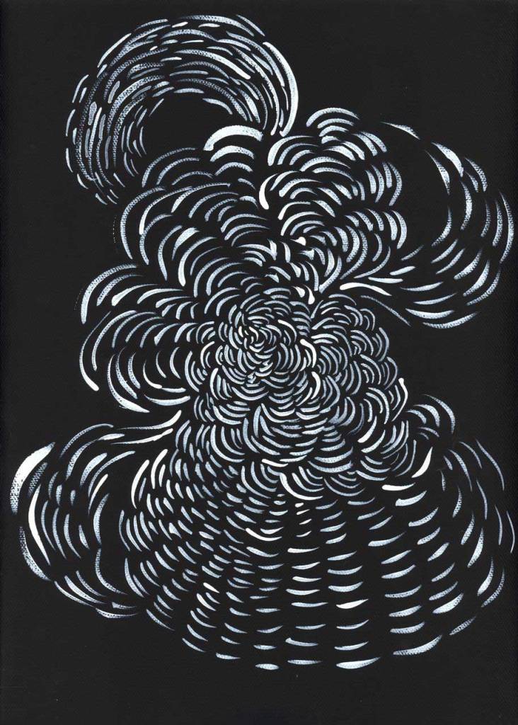 Pamela Markoya White Acrylic Paint on Black Gesso Canvas 12" x 9"