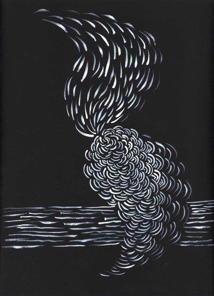 Pamela Markoya White Acrylic Paint on Black Gesso Canvas 12" x 9"Pamela Markoya White Acrylic Paint on Black Gesso Canvas 12" x 9"